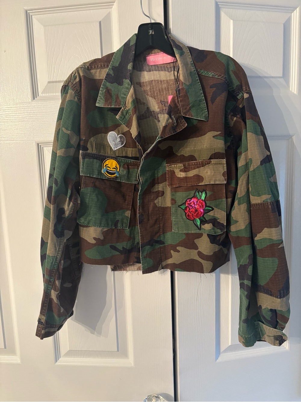 women’s Camouflage Patch Cropped Jacket - Pink Label